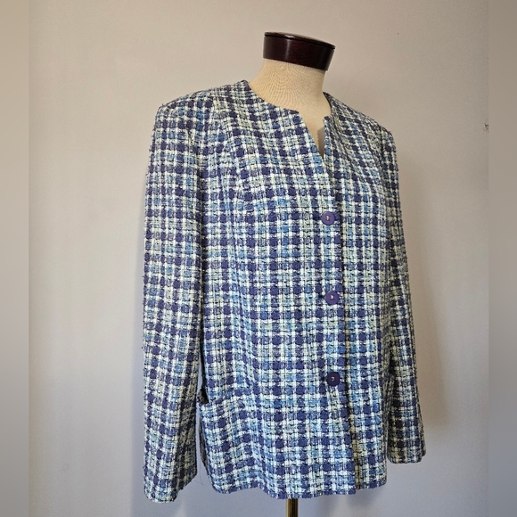 LUCIA Blue and White Women's Tweed Jacket. Size Italy 42/ Large - Picture 2 of 13